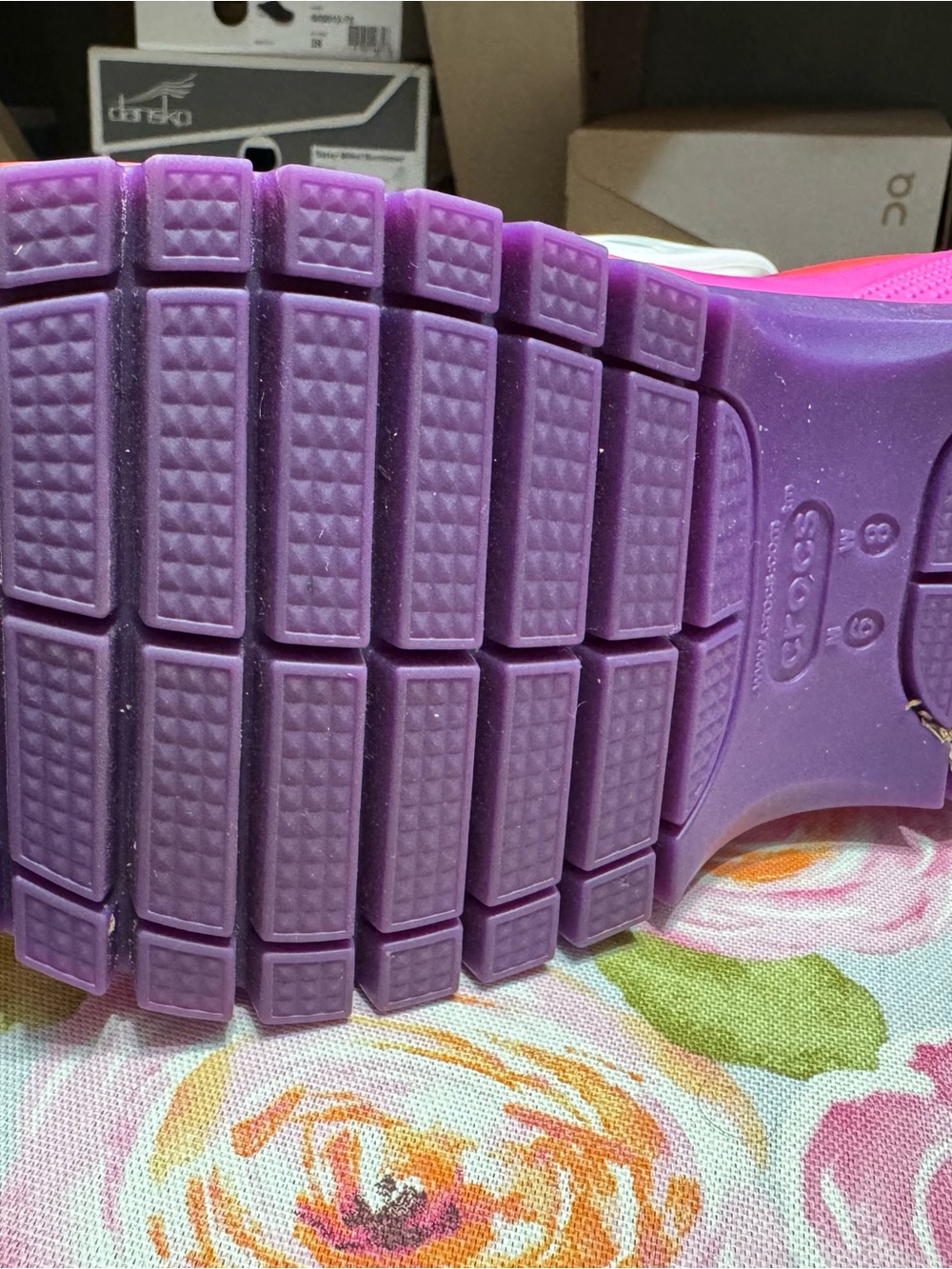 CROCS White Platform Slides with Pink & Purple Layered Sole 8 - Picture 3 of 3